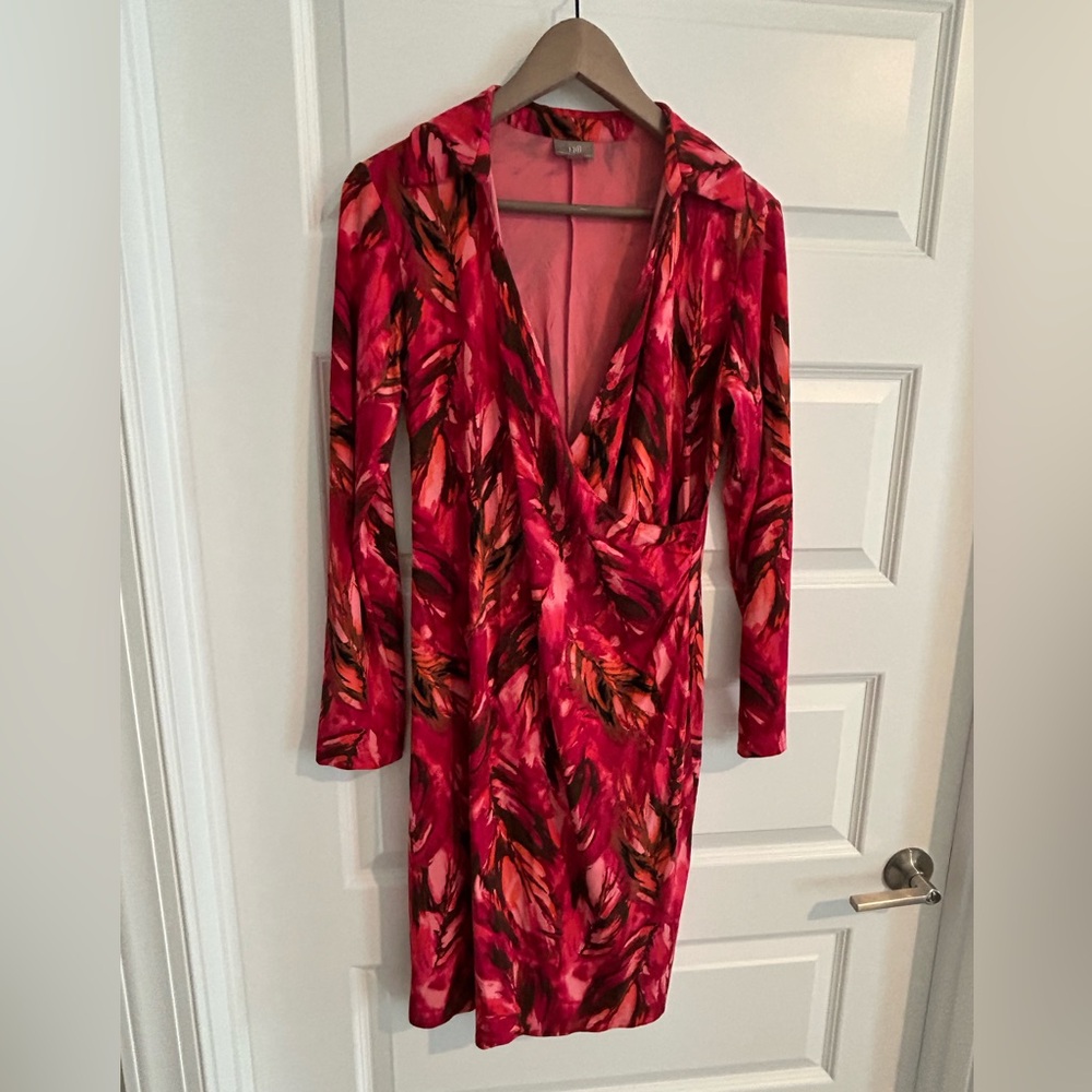 J Jill Stretch Wrap Dress Red pink Size S